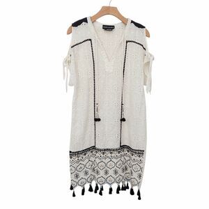 Anthropologie Hemant & Nandita Tunic Dress Womens XS Ivory Embroidered Eyelet